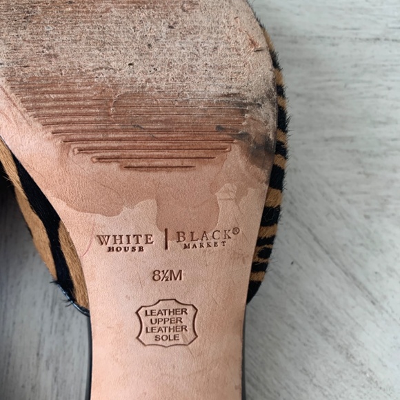 White House Black Market Black/Tan Zebra Leather Slides sz 8.5 - Picture 7 of 7